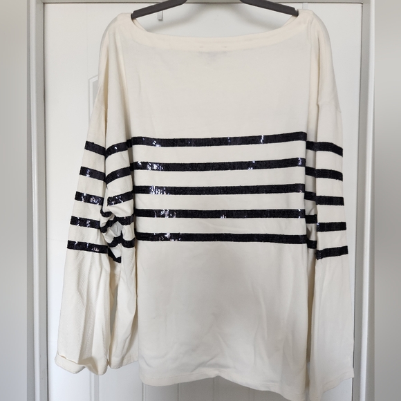 Plus-size J. Crew Black Sequin Boatneck Shirt - Picture 2 of 3